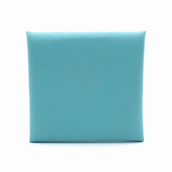 HERMES Logo Bastia Wallet Purse Coin Case Epson Leather Blue 38RL543 - Picture 4 of 11